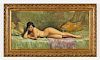 European School (20th c.) Reclining Nude Oil Painting
