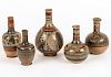 5 Antique Tonala Earthenware Bottles