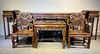 SET OF HUANGHUALI WOOD CARVED TABLE&DESK&CHAIRS