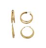 Two Pair Yellow Gold Modern Large Hoop Earrings
