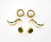Pair 14K Yellow Gold Diamond Emerald Earrings