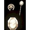 Cameo Brooch and Pin PLUS a Pearl and Diamond Clover Pin