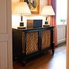 Regency Revival Black Painted and Parcel-Gilt Side Cabinet