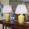 Pair of Chartreuse Glazed Porcelain Lamps