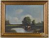 William Curry (American 19th c.), oil on canvas landscape with cows, titled Summer Day, signed