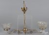 Hanging brass gas lamp, 19th c., with colorless glass shades, 20'' h.