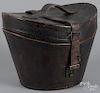 Leather hat box, 19th c., 11'' h., 14'' w.