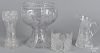Cut glass, to include a punch bowl on a stand, 15'' dia., a water pitcher, a vase, and an ice bucket.