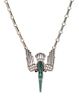 A Silver, 14 Karat Yellow Gold and Green Hardstone Bird Motif Necklace, Ezequiel Tapia, 53.90 dwts.