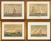 Nautical Theme Color Lithographs On Paper, 4 Pcs, H 14", W 20"
