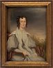 American School Oil On Board, Portrait Of A Lady With Curls Wearing A Long Scarf 19Th C., H 11 1/2", W 8 1/2"