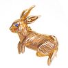14K Yellow Gold Standing Rabbit Brooch L 1.2''