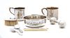 Baby's Sterling Silver Rattle, Utensils, Comb, Brush, Bowl & Cups, H 1.75'' Dia. 5'' 11.86t oz 8 pcs