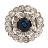German Diamond And Blue Sapphire Ring, 18K White Gold, Size 6.7 6g