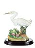 Bisque Porcelain Figurine & Musical Base, White Crane, H 10.5'' W 5'' L 10''