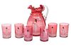 Mary Gregory (American) Cranberry Glass Lemonade Pitcher And 6 Glasses, 7 pcs