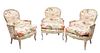 French Style Bergere Chairs, Oriental Upholstery, H 36'' W 27'' Depth 29'' 3 pcs