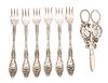 Sterling Silver Grape Scissors & International "Cloeta" Hors D'oeuvre Forks L 5.7'' 5.8t oz 7 pcs