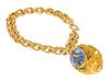14K Yellow Gold Charm Bracelet, Blue Topaz, 34 Grams L 7''