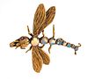 14K Yellow Gold Dragonfly Pin, Opal Body