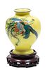 Japanese Cloisonee Enamel Vase C. 1930, Phoenix Bird, H 8'' Dia. 6''