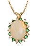 Opal And Emerald, Diamond, 14K Yellow Gold Pendent L 16''