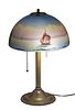 Reverse Painted Glass Table Lamp, C. 1910, H 18'' Dia. 12''