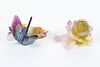 Daum, France Pate De Verre, Flower And Butterfly W 4'' 2 pcs
