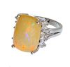 Jelly Opal And Diamonds, 14K White Gold, Size 5 1/2 High Dome Ring