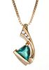 14K Yellow Gold Necklace, Emerald Pendent L 16''