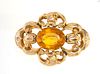 14K Yellow Gold And Citrine Brooch