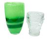 Art Glass Flower Vases, 1930 Two Pieces H 10", 7"