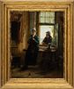 EDWARD ANTOON PORTIELJE (Belgian, 1861-1949) OIL ON PANEL C. 19th C., "Courtship", H 16'' W 12.5''