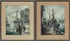 John Hare (American, 1908-1978) Watercolors On Paper, Wharf Scenes, H 21.5'' W 17'' 1 Pair