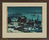 John Hare (American, 1908-1978) Watrecolor On Paper, Wharf Scene, H 21'' W 29''