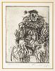 Richard Jerzy (Detroit, 1943-2001) Etching On Paper, Circa 1964, H 5" W 3.75" Seated Clown