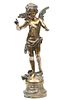 After Auguste Moreau (French, 1834-1917) Silvered Brass Statuette, "Alerte", H 22.5'' Dia. 8''