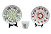 Chinese Polychrome Porcelain Plates & Cup, H 1'' Dia. 9'' 3 pcs