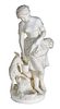 Italian Carved Marble Sculpture, C. 1900, H 26", W 12", Young Woman And Goat
