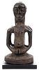 Luba Kusu African Fetish Carved Wood Male And Female Figures Mounted Back To Back On Base,