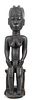 Senufu African Carved Wood Sculpture, Seated Semi-Nude Female, H 27'' W 6.5'' Depth 8''