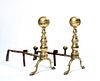 A Pair of Federal Cast Brass Cannonball Andirons
