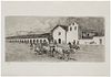 Edward Borein, (1872-1945), "Mission Santa Ines, No.2", Etching and drypoint on paper, Plate: 8" H x 17.25" W; Sheet: 13.25" H x 18.875" W