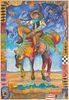 Nancy Cawdrey (b.1948), A cowboy on horseback, Mixed media on silk over mat board, 33" H x 23" W