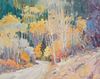 Rehle Higham (20th century), "Pastel Autumn," Oil on linen board, 8" H x 10" W