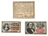 Rhode Island Colonial Currency and Two U.S. Fractional Notes 