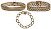 Three 14kt. Gold Bracelets, Curb, Woven, and Byzantine