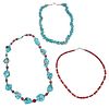 Three Navajo Southwest Indian Sterling Turquoise Nugget and Coral Necklaces