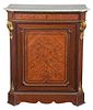 Louis Philippe Marquetry Inlaid Brass Mounted Marble Top Cabinet
