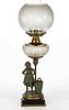 BRADLEY AND HUBBARD NO. 665-B / LADY WITH BASKET FIGURAL STEM KEROSENE STAND LAMP